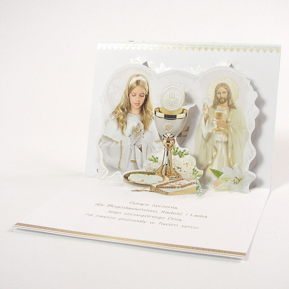 Polish Greeting Cards First Communion Girl 3D - A5P