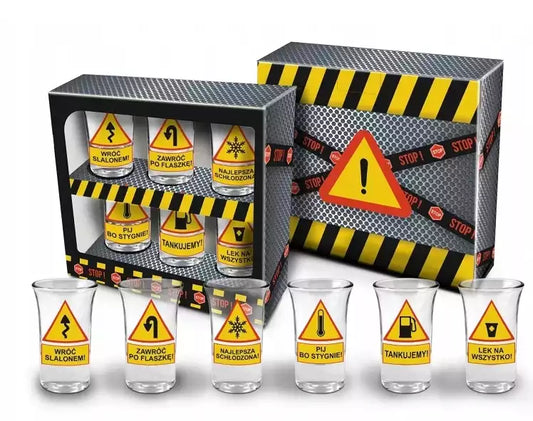 SHOT GLASSES - Set of 4 Shot Glasses 35ml (1 fl oz) Road Signs